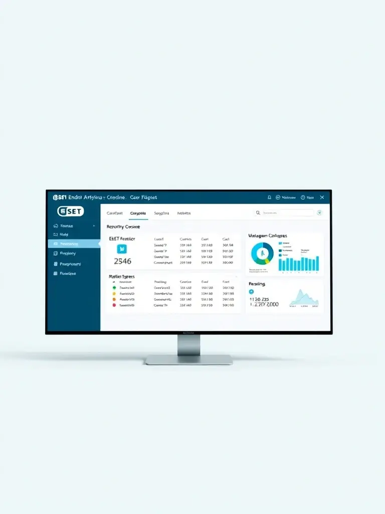 An image of the ESET Endpoint Antivirus interface, focusing on its centralized management console and reporting features, used to illustrate ESET's suitability for business environments.