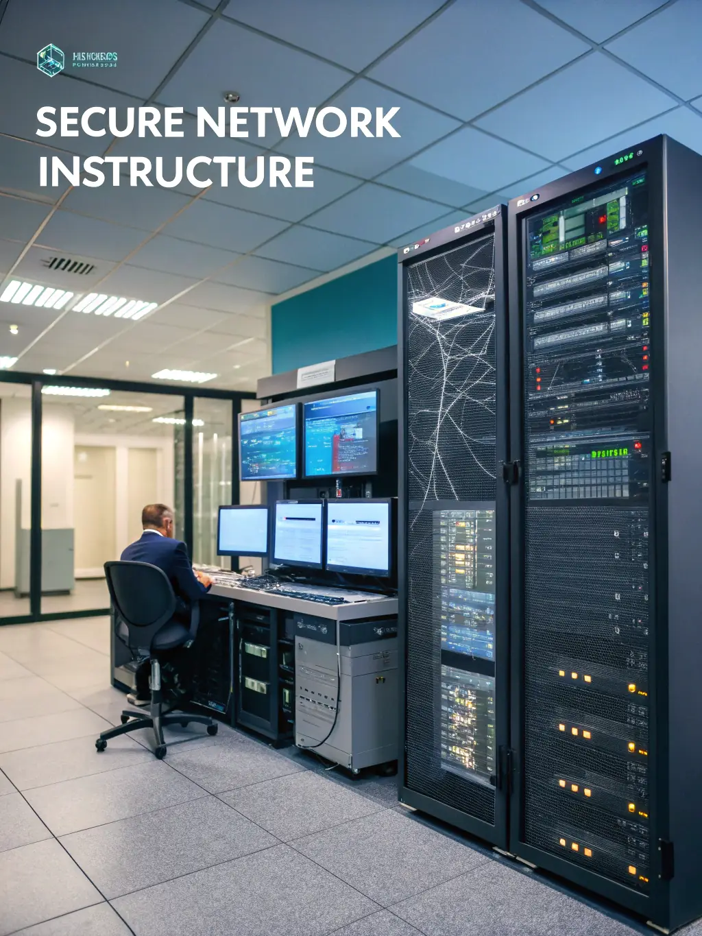 A high-resolution image depicting a secure network infrastructure with multiple layers of protection, such as firewalls, intrusion detection systems, and data encryption, symbolizing TechnoGenerations' comprehensive security approach.