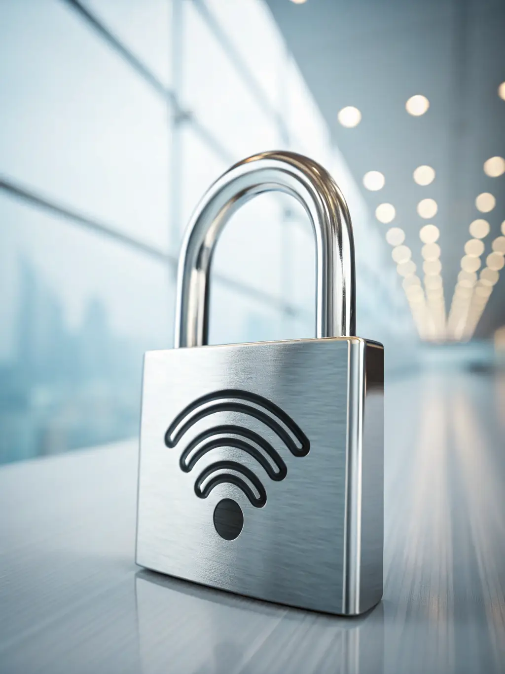 A graphic illustrating a network of interconnected devices with a lock icon in the center, symbolizing the comprehensive security ecosystem provided by the company.
